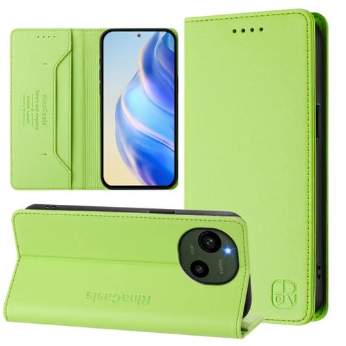 Funda de Cuero Rfid para Sharp Aquos R9 Sh-51E Rc01 con Doble Pliegue y Succión Magnética (Verde Hierba)