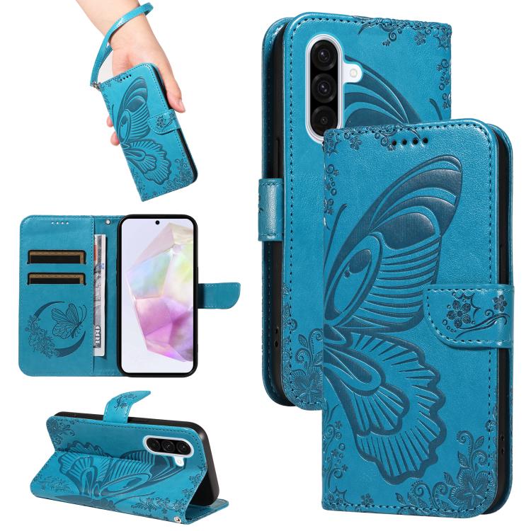 Funda de cuero con relieve de mariposa para Samsung Galaxy A36 5G / M56 5G (azul)