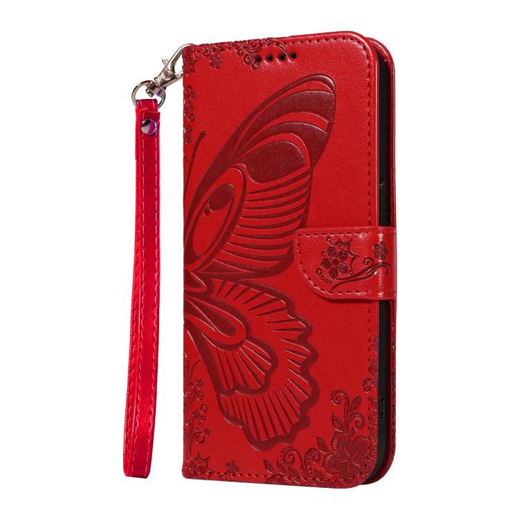 Funda de cuero con relieve de mariposa para Samsung Galaxy A36 5G / M56 5G (roja)