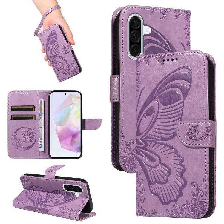 Funda de piel con relieve de mariposa para Samsung Galaxy A36 5G / M56 5G (morada)