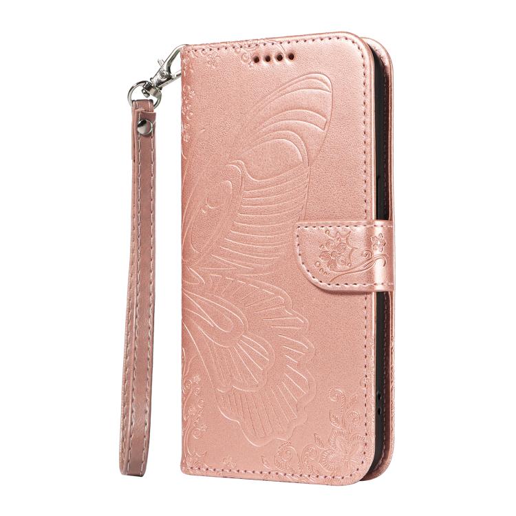 Funda de cuero con relieve de mariposa para Samsung Galaxy A36 5G / M56 5G (oro rosa)