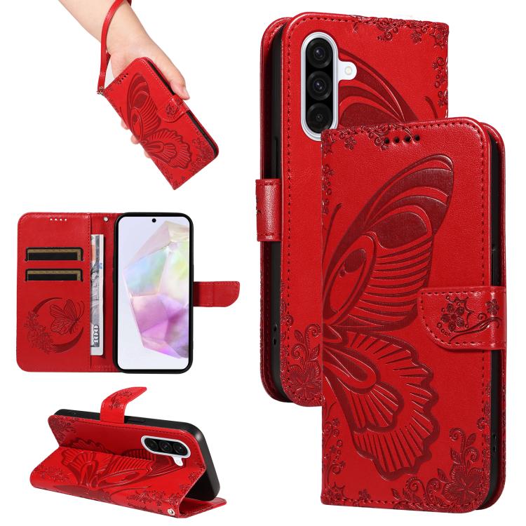 Funda de cuero con relieve de mariposa para Samsung Galaxy A56 5G (roja)