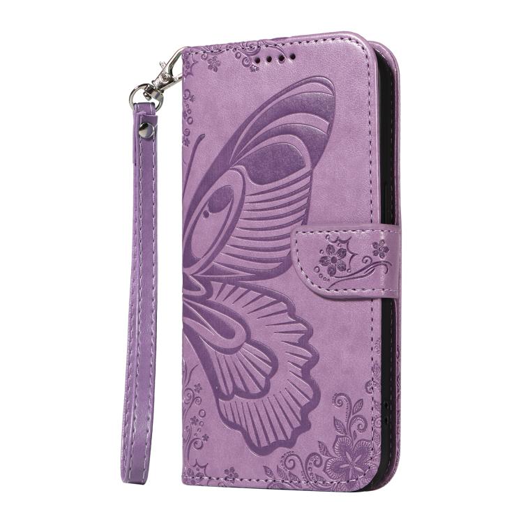 Funda de cuero con relieve de mariposa para Samsung Galaxy A56 5G (morado)