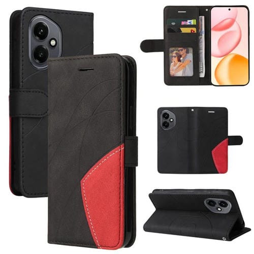 Funda de cuero con tapa y empalme bicolor para Honor 400 Global (156,5 mm) (Negro)