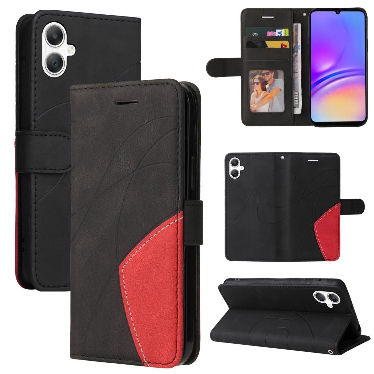 Funda de cuero con tapa y dos colores para Samsung Galaxy A07 5G (negra)