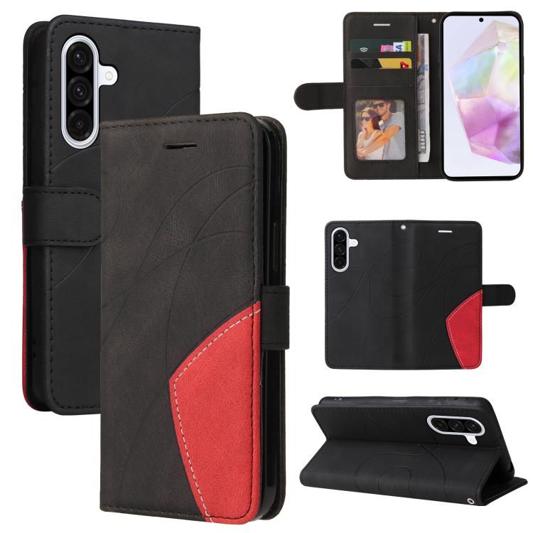 Funda de cuero con tapa y dos colores para Samsung Galaxy A56 5G (negra)
