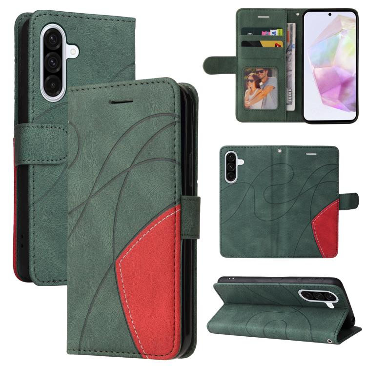 Funda de cuero con tapa y dos colores para Samsung Galaxy A56 5G (verde)