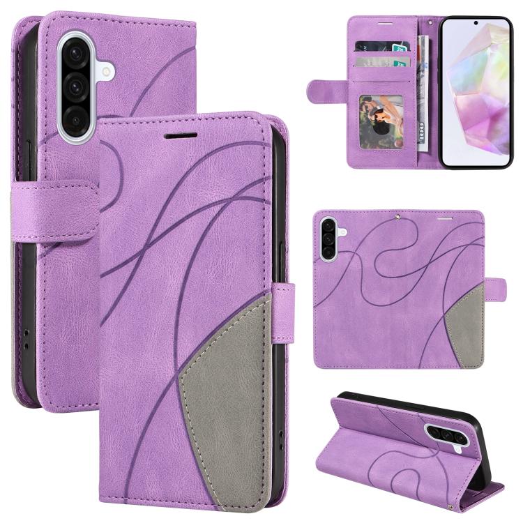 Funda de cuero con tapa y dos colores para Samsung Galaxy A56 5G (morado)