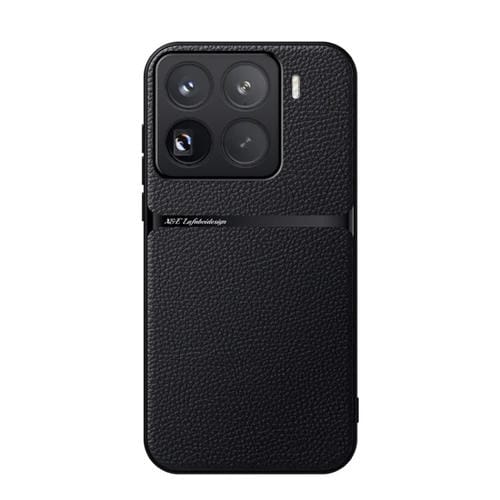 Funda Para Teléfono Xiaomi 15 Pro De Piel De Lichi Con Cobertura Total Magnética Y A Prueba De Golpes (Negra)