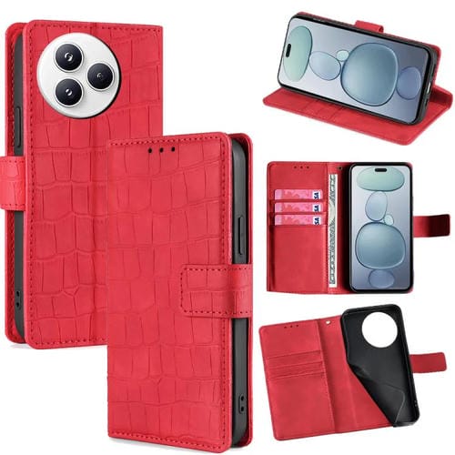 Funda de piel con cierre magnético y diseño de cocodrilo para Xiaomi Civi 5 Pro 5G (roja)