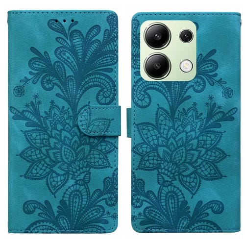 Funda de Teléfono con Hebilla Magnética y Encaje Floral En Relieve para Redmi Note 13 4G (Verde)