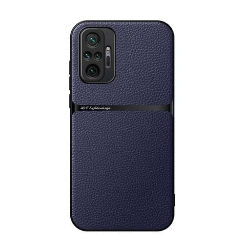 Funda para Teléfono con Tapa Magnética de Piel de Lichi y Protección Total Contra Golpes para Redmi Note 10 Pro/Note 10 Pro Max (Azul Marino)