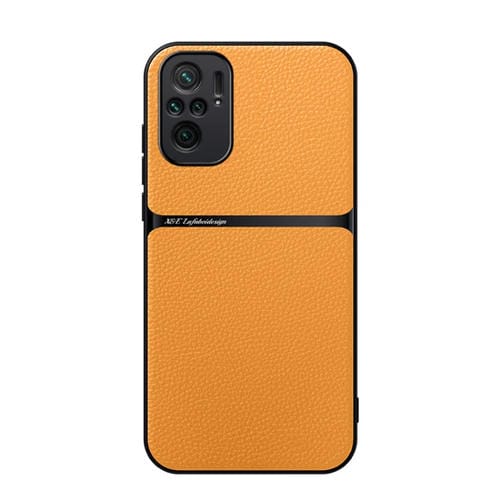 Funda para Teléfono con Tapa Magnética de Cuero de Lichi y Protección Total Contra Golpes para Redmi Note 10 4G/Note 10S (Amarillo)