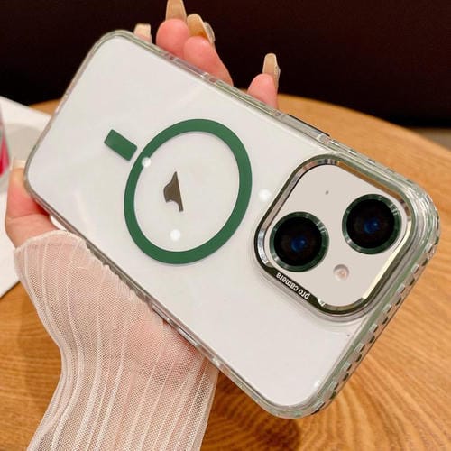Funda Transparente Magsafe para iPhone 14 con Película para Lente (Verde)
