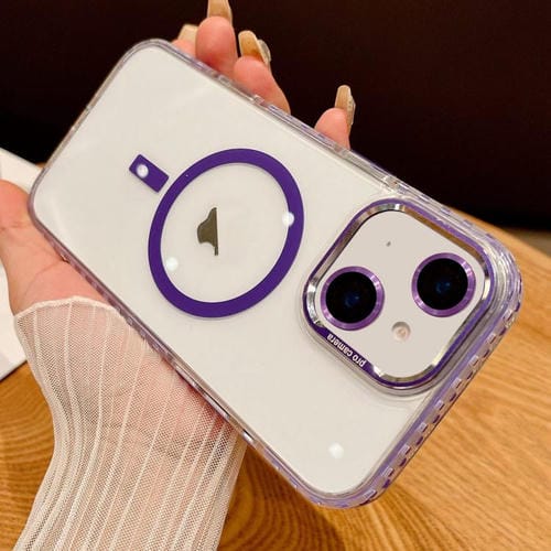 Funda Transparente Magsafe para iPhone 14 con Película para Lente (Morado)