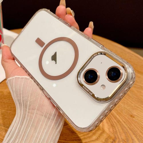 Funda Transparente Magsafe para iPhone 14 Plus con Película para Lente (Oro Titanio)