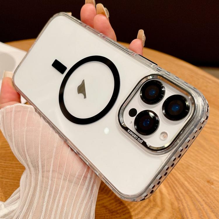 Funda para Teléfono Magsafe iPhone 14 Pro Max Transparente con Película para Lente (Negra)