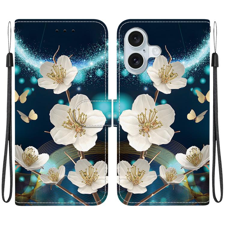 Funda de Cuero para iPhone 16 con Dibujo de Colores y Textura de Cristal (Magnolia)