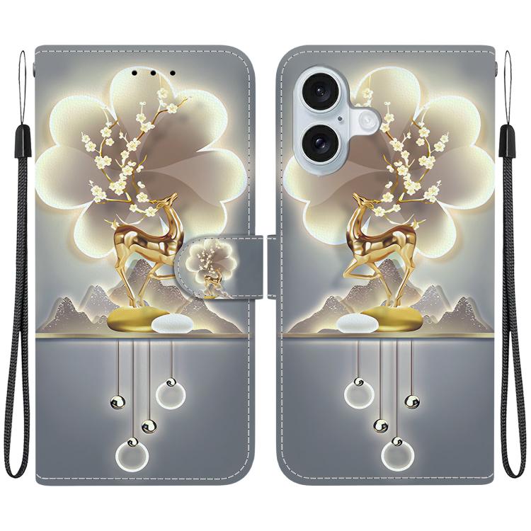 Funda de Cuero iPhone 16 Dibujo Colores Textura Cristal (Ciervo Sika)