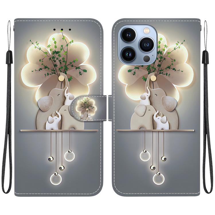 Funda de Cuero iPhone 15 Pro Max Dibujo Colores Textura Cristal (Tres Ciervos)