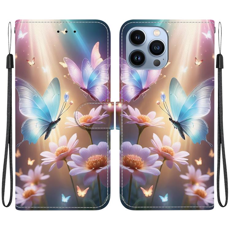 Funda de Cuero iPhone 15 Pro Max Dibujo Colores Textura Cristal (Mariposa Amor Flor)