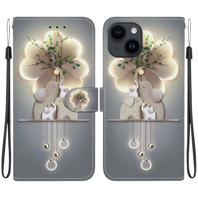 Funda de Cuero iPhone 14 Dibujo Colores Textura Cristal (Tres Ciervos)