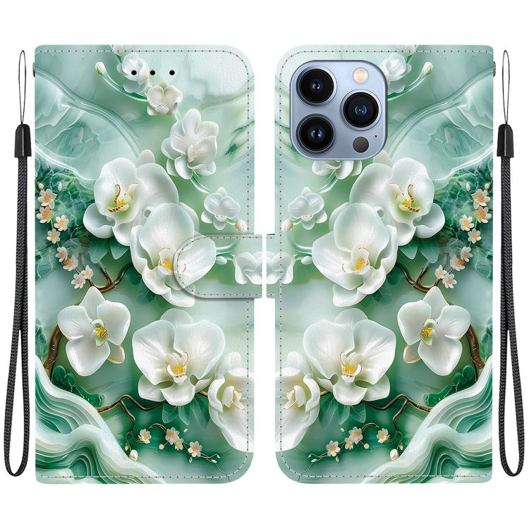 Funda de Cuero para iPhone 12 Pro Max Dibujo de Colores Textura de Cristal (Flores de Jade)