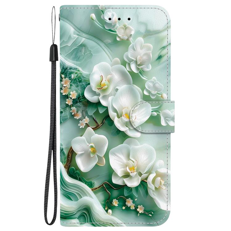 Funda de Cuero para iPhone 12 Pro Max Dibujo de Colores Textura de Cristal (Flores de Jade)
