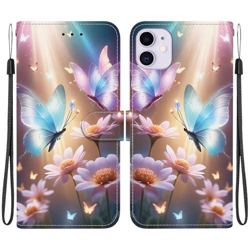 Funda de Cuero para iPhone 11 con Dibujo de Colores y Textura de Cristal (Mariposa, Amor y Flores)