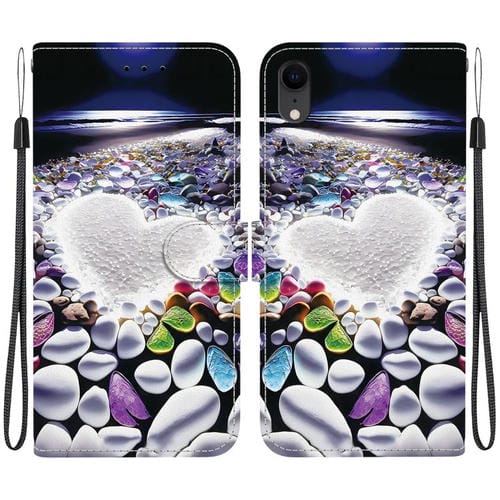 Funda de Cuero iPhone Xr Dibujo de Colores Textura de Cristal (Corazón)