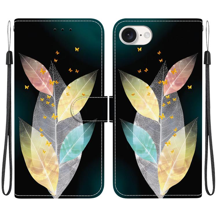 Funda de Cuero iPhone 16E Dibujo Colores Textura Cristal (Hojas de Colores)