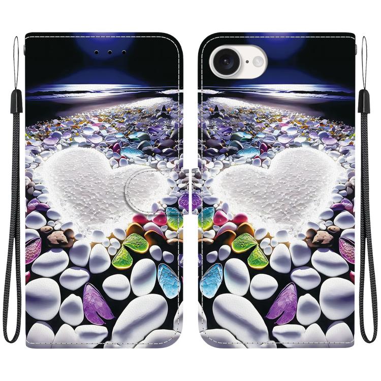 Funda de Cuero para iPhone 16E con Dibujo de Colores y Textura de Cristal (Corazón)