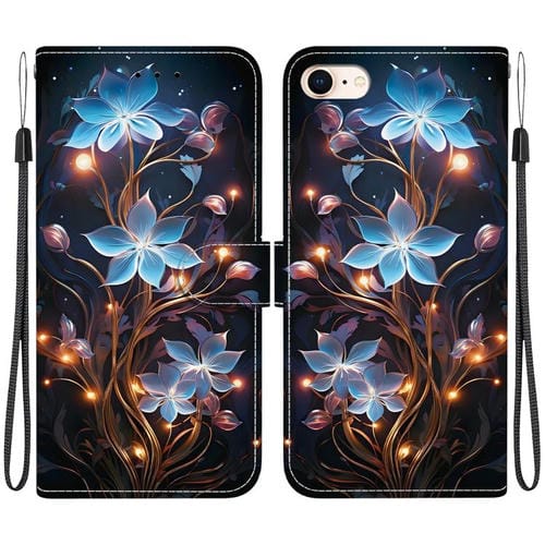 Funda de Cuero con Dibujo de Colores y Textura de Cristal para iPhone 7/8/Se 2022 (Flor de Linterna Pequeña)