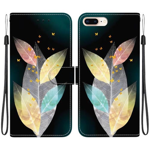 Funda de Cuero para iPhone 7 Plus 8 Plus con Dibujo de Colores y Textura de Cristal (Hojas de Colores)