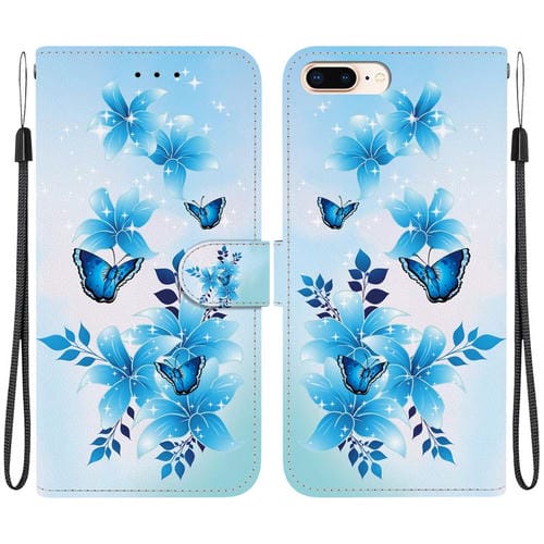 Funda de Cuero iPhone 7 Plus/8 Plus Dibujo Colores Textura Cristal (Mariposas Azules)