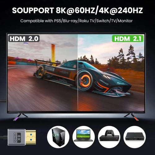 Cable HDMI 2.1 Coaxial en Espiral 0,7 m 8K 48 Gbps Puerto Recto a Recto