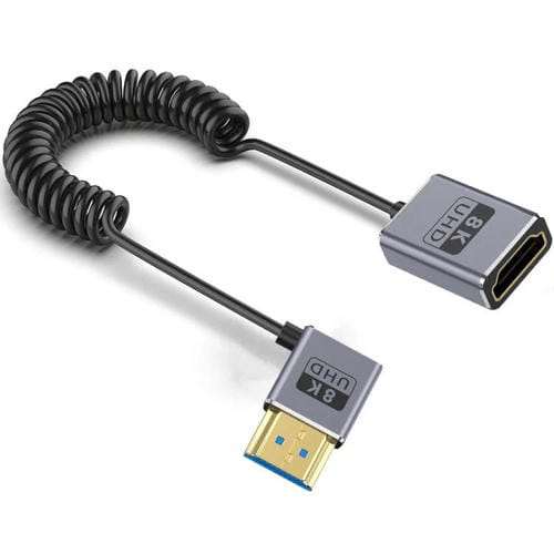Cable HDMI 2.1 Coaxial en Espiral 0,7 m 8K 48 Gbps Puerto Macho a Hembra Codo Derecho