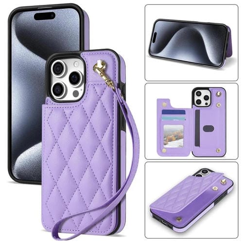 Estuche para Teléfono iPhone 11 Pro Ranuras para Tarjetas Hebilla Doble Cordón (Morado)