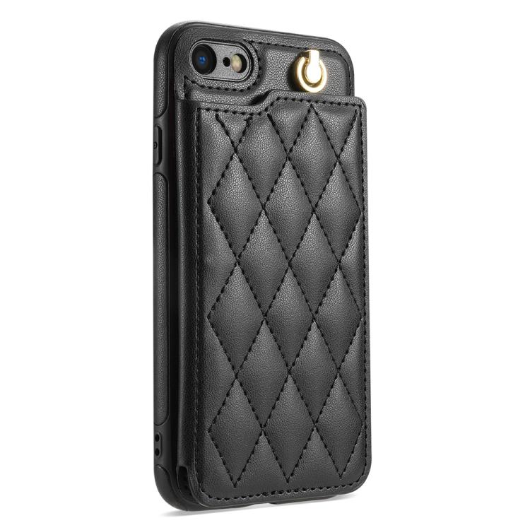 Estuche para Teléfono iPhone 8 Plus 7 Plus Ranuras Tarjetas Hebilla Doble Cordón (Negro)
