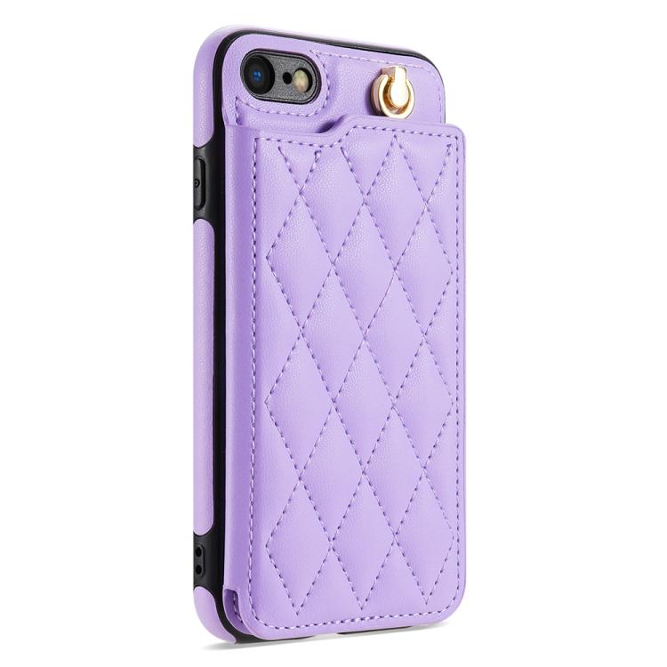 Estuche para Teléfono iPhone 8 Plus/7 Plus Ranuras Tarjetas Hebilla Doble Cordón (Morado)