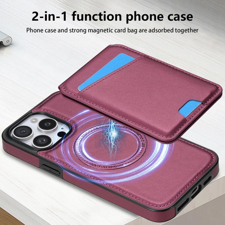 Funda para teléfono Magsafe iPhone 11 Pro Max con tarjetero desmontable (Rojo Vino)