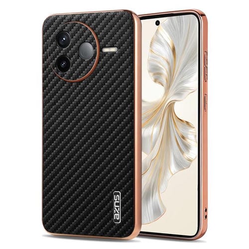 Funda para Teléfono con Textura de Fibra de Carbono con Borde Galvanizado Azns para Redmi K80 (Negra)