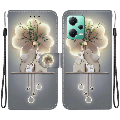 Funda de Cuero con Dibujo de Colores y Textura de Cristal para Redmi Note 12 5G/Poco X5 (Elefantes)