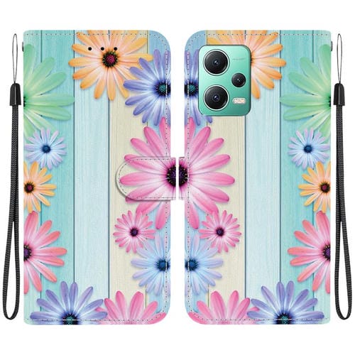Funda de Cuero con Dibujo de Colores y Textura de Cristal para Redmi Note 12 5G/Poco X5 (Girasoles)