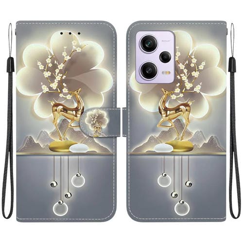 Funda de Cuero con Dibujo de Colores y Textura de Cristal para Redmi Note 12 Pro/Poco X5 Pro (Ciervo Sika)