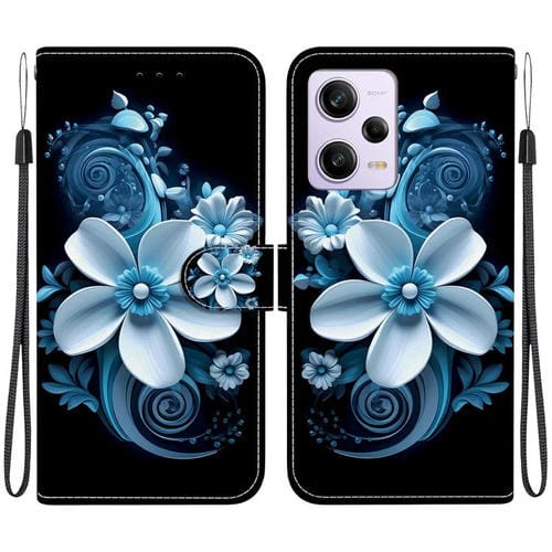 Funda de Cuero con Dibujo de Colores y Textura de Cristal para Redmi Note 12 Pro/Poco X5 Pro (Orquídea Negra)