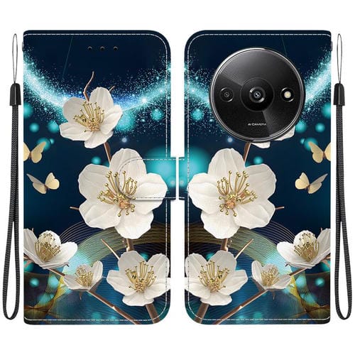 Funda de Cuero con Dibujo de Colores y Textura de Cristal para Redmi A3 (Magnolia)