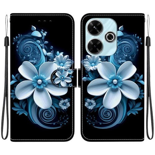 Funda de Cuero con Dibujo de Colores y Textura de Cristal para Redmi 13 4G/Poco M6 (Orquídea Negra)