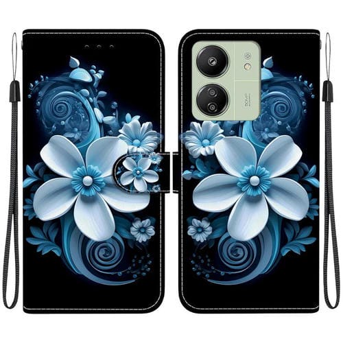Funda de Cuero con Dibujo de Colores y Textura de Cristal para Redmi 13C 4G / 5G / 13R 5G (Orquídea Negra)