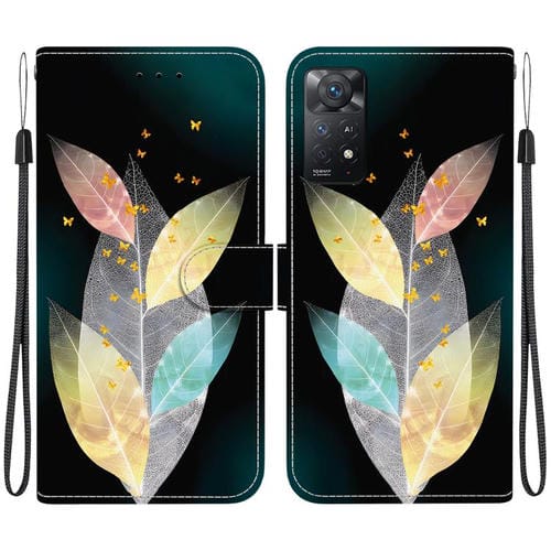 Funda de Cuero con Dibujo de Colores y Textura de Cristal para Redmi Note 12 Pro 4G (Hojas de Colores)